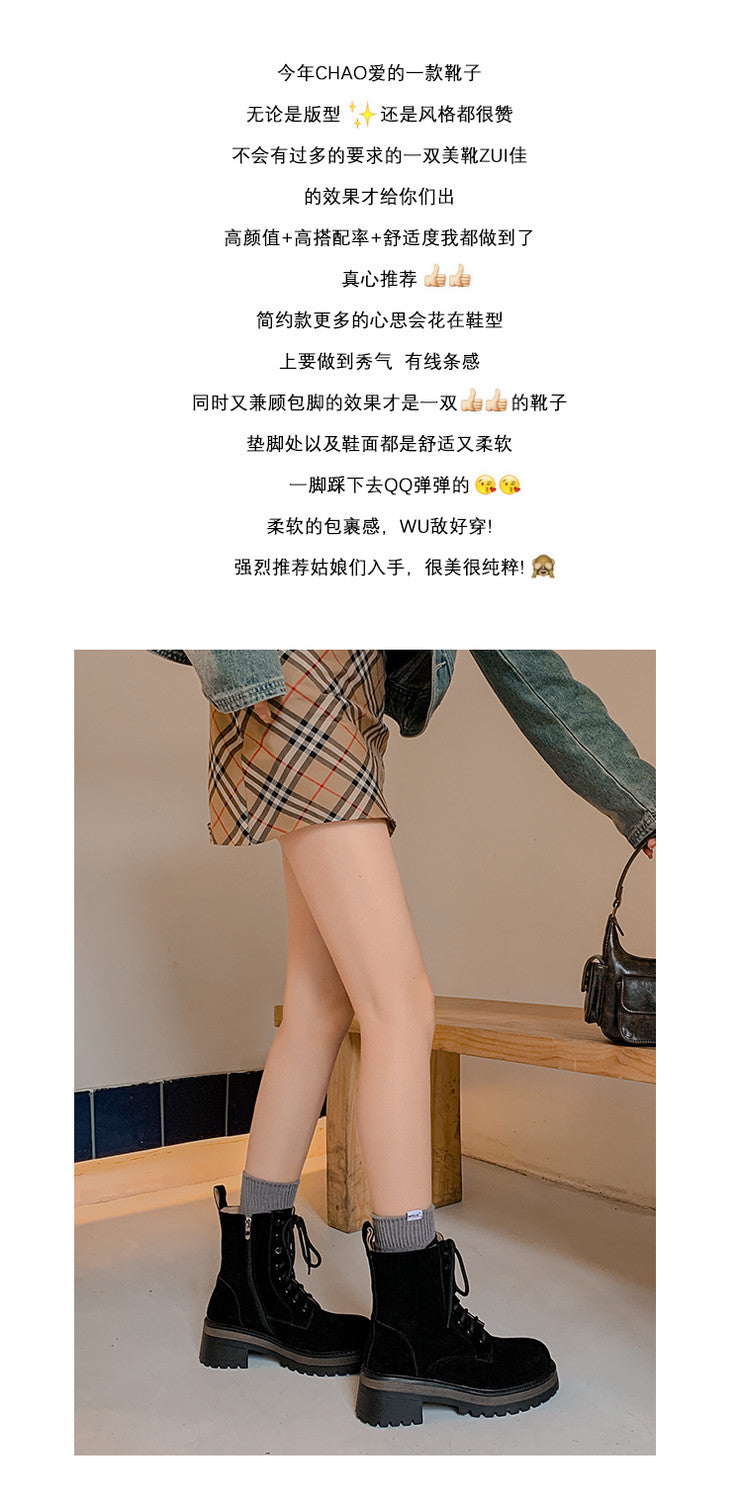 Karin Luna In Stock Casual style thin strap round toe suede ankle boots