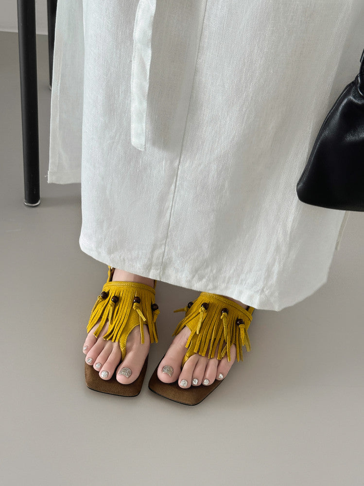 Karin Luna  Tassel Series~Spot Goods  In-stock Clip-toe Square Toe Sandals