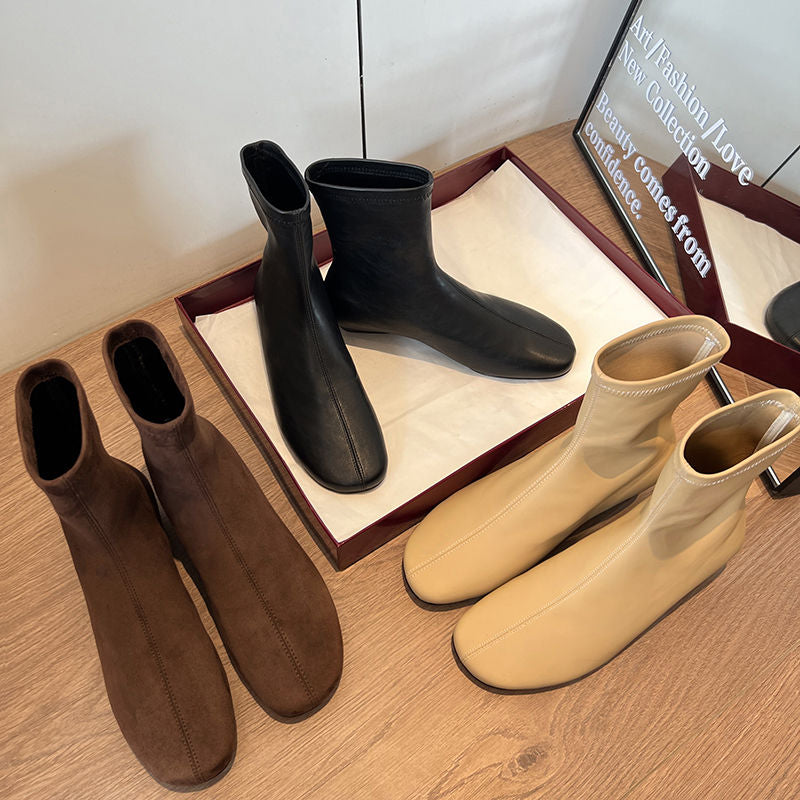 Karin Luna In Stock Spot Goods Round Toe Basic Stretch Slim Short Boots