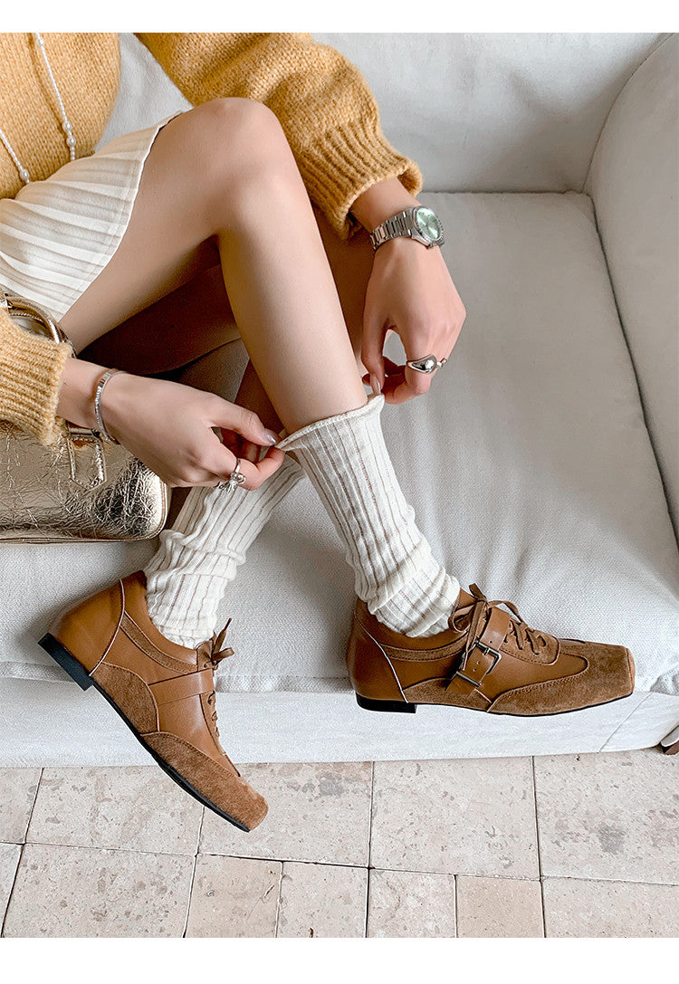 Karin Luna In Stock Spot Goods  Designed retro square-toe ballet shoes with laces