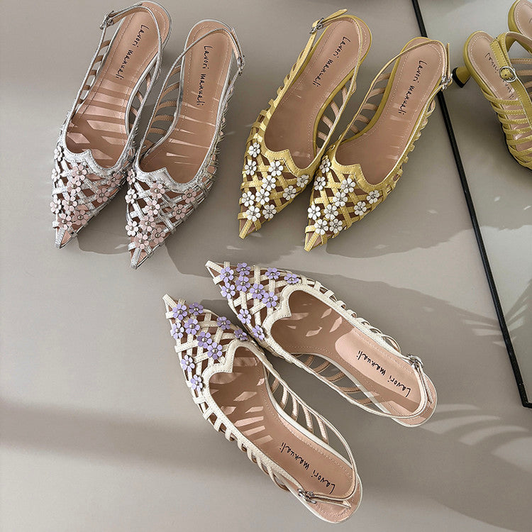 Karin Luna In Stock Spot Goods  Purely Handmade Flowers High-end Hollow Out Sandals