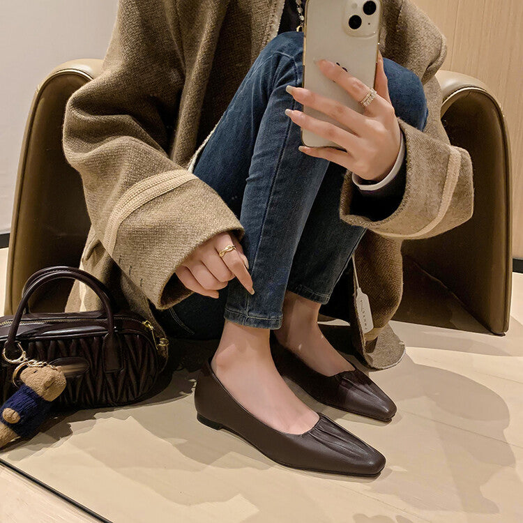 Karin Luna fell in love at first sight~ Spot Goods  Spot Goods Vintage Wrinkled Hollow Soft Sheepskin Elegant Versatile Single Shoes