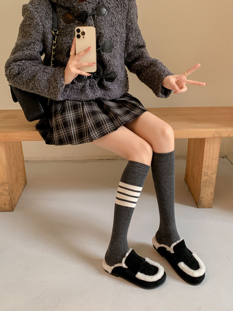 Karin Luna In Stock Look~This is such thick lamb wool Winter Atmosphere！Cowhide Leather Lamb Wool Round Toe Flat Sole Half Support！