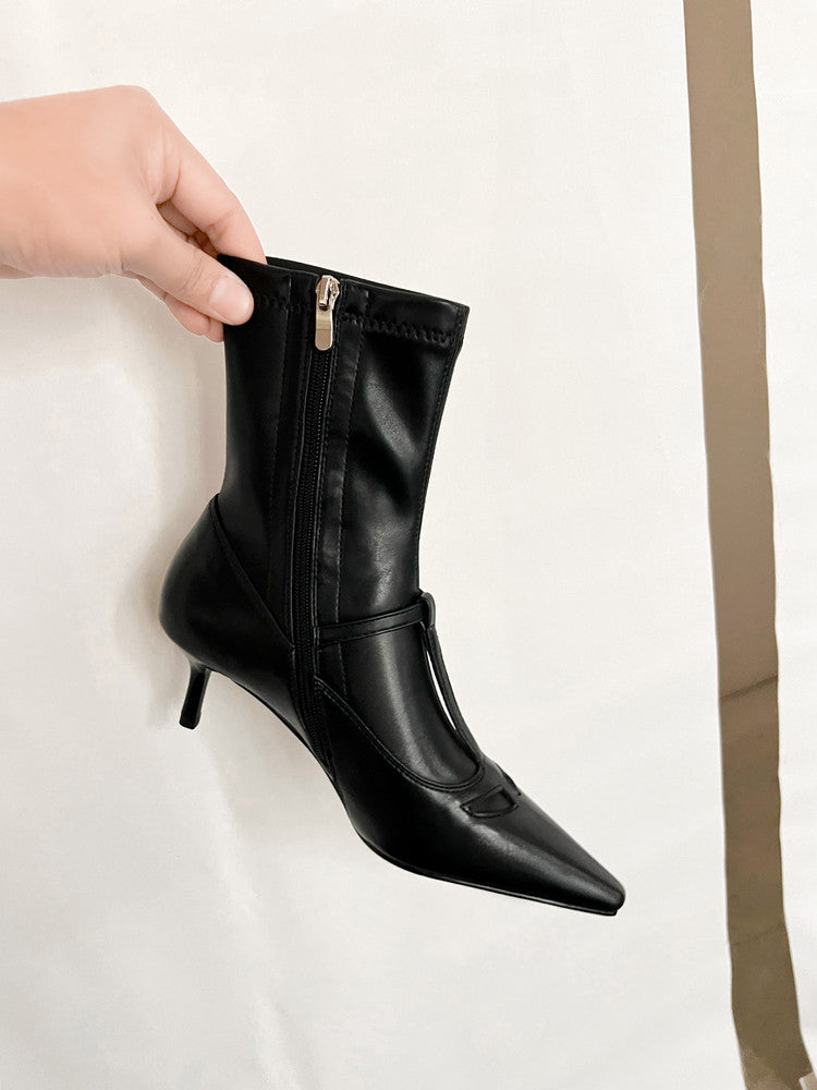 Karin Luna In Stock Spot Goods Elegant Stiletto Pointed Toe Side Zipper Short Boots