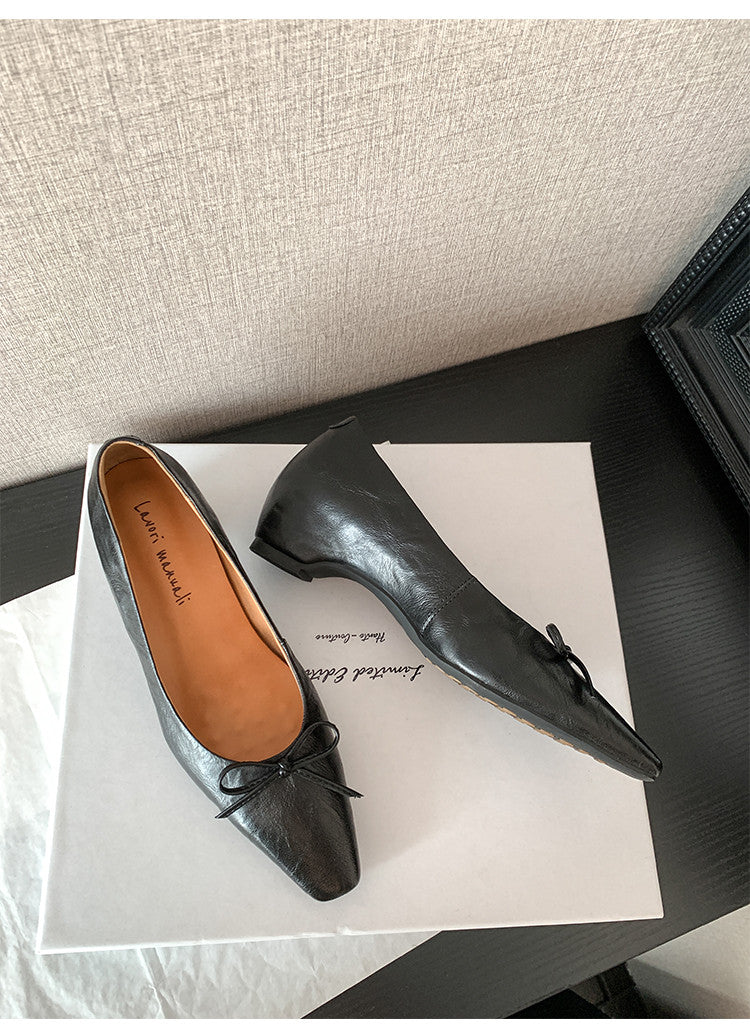 Karin Luna Full Layer Inside and Out~Basic Versatile Small Square Toe Butterfly Knot Irregular Heel Single Shoes