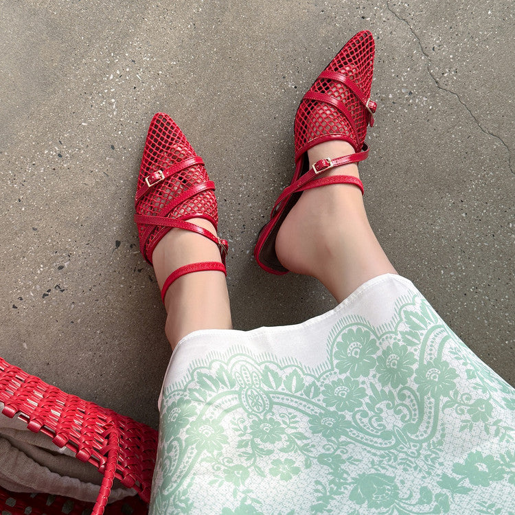 Karin Luna In Stock  Spot Goods  Mesh Series Elegant Closed-Toe Belt Buckle Slippers