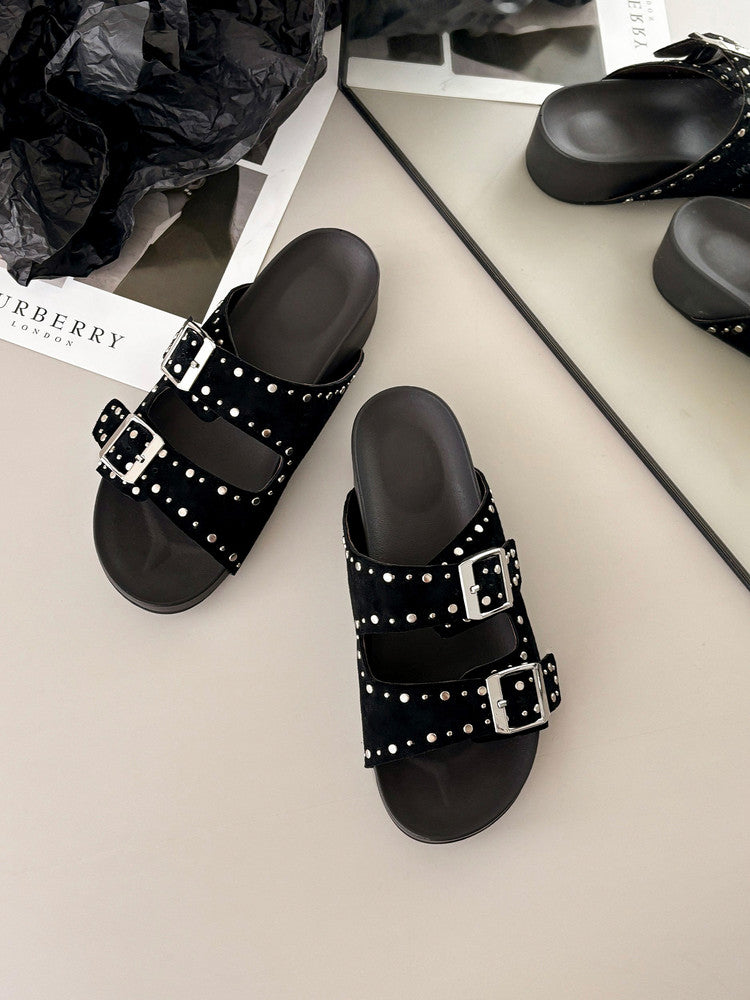 Karin Luna In Stock Spot Goods Casual Thick-Soled Belt Buckle Slippers