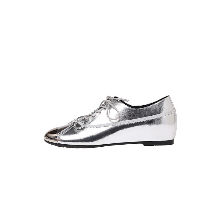 Karin Luna In Stock Spot Goods  Casual Lace-Up Metal Toe Bow Deep Mouth Single Shoes