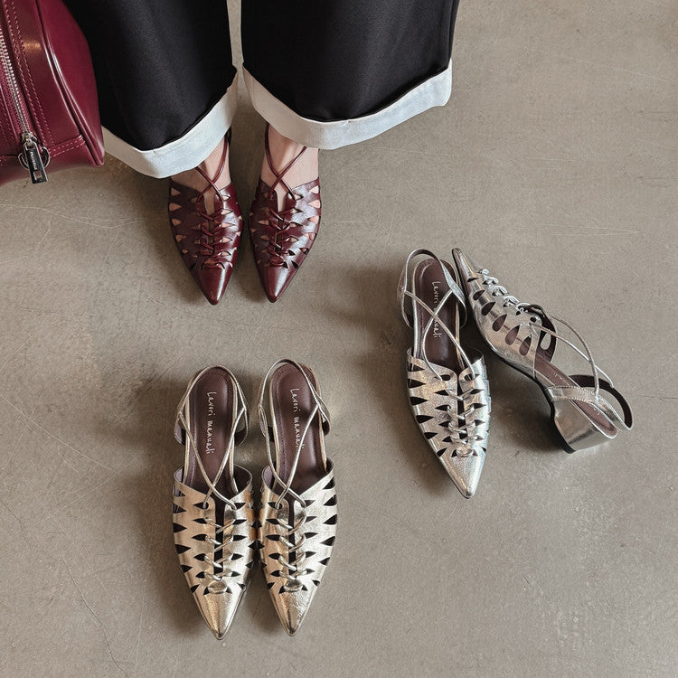 Karin Luna Braided Style ~Cross-woven Pointed Toe Closed-toe Sandals