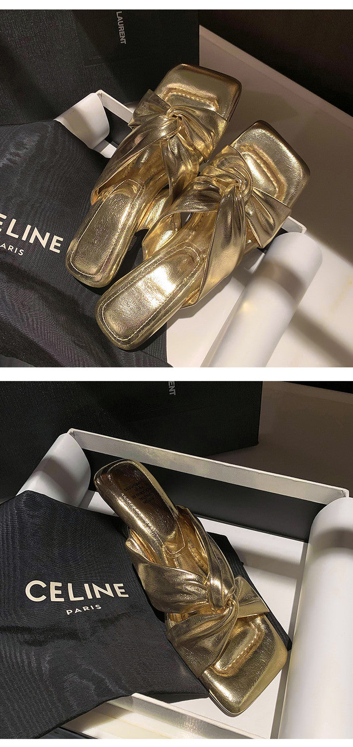Karin Luna In Stock Spot Goods   Absolutely amazing4Color Cross Strap Thick Heel Square Toe Soft Slippers