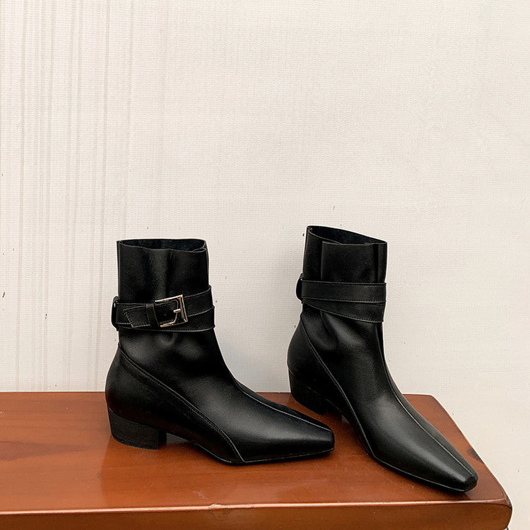 Karin Luna In Stock In Stock Hot-Selling Basic Old Money Style Retro Belt Buckle Short Boots