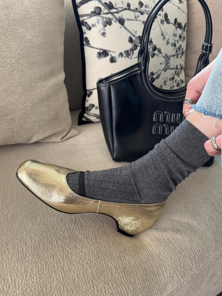 Karin Luna In Stock Spot Goods    Retro Elastic Band Chunky Heel Single Shoes