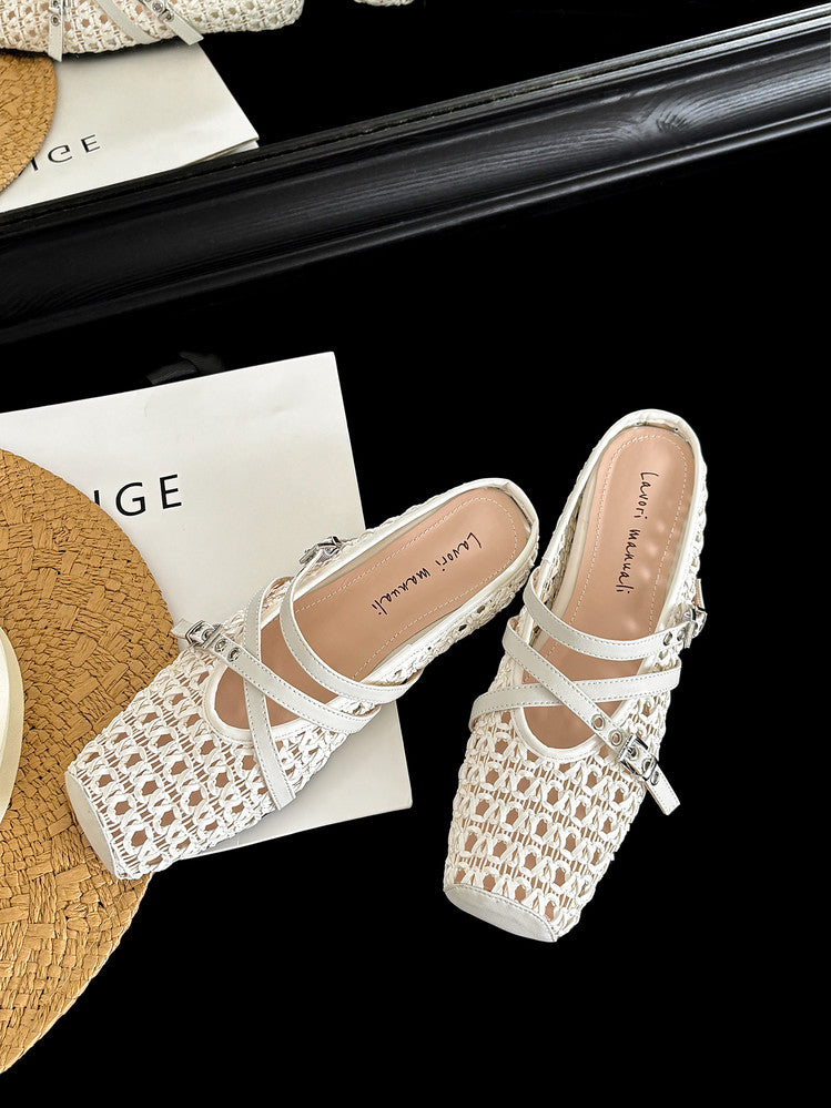 Karin Luna In Stock Spot Goods  Hot-Selling Square-Toe Woven Pig Nose Closed-Toe Slippers