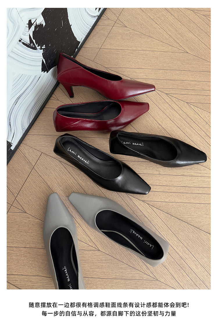 Karin Luna In Stock In Stock ~Basic Versatile French Style Small Square Toe Shallow Mouth Single Shoes