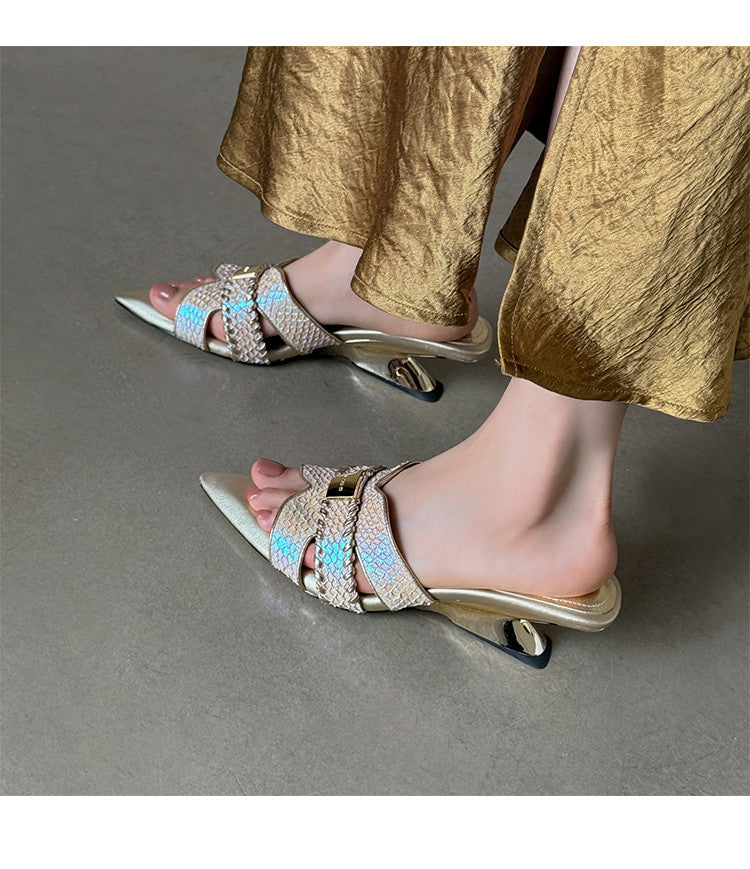 Karin Luna Fish Skin Series~Minimalist Pointed Toe Hot-Selling Unique Heel Slippers