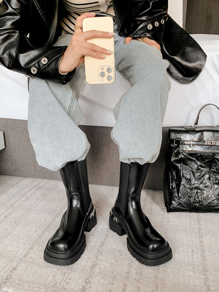Karin Luna da Brand Series~Rear Metal Decoration Thick Sole Stretch Boots