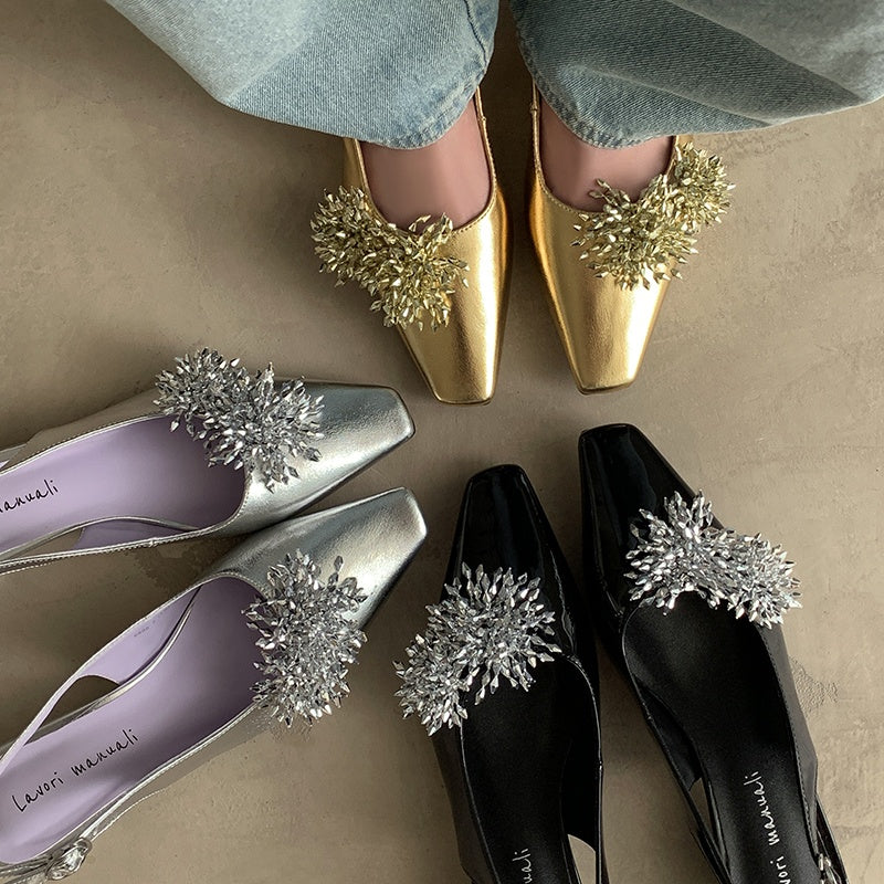 Karin Luna Brilliant Fireworks~Elegant Square-Toed Closed-Toe Chunky Heel Sandals