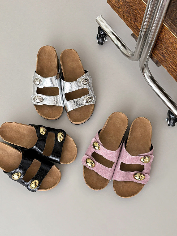 Karin Luna   Casual Style   Thick Sole Belt Buckle Slide Sandals