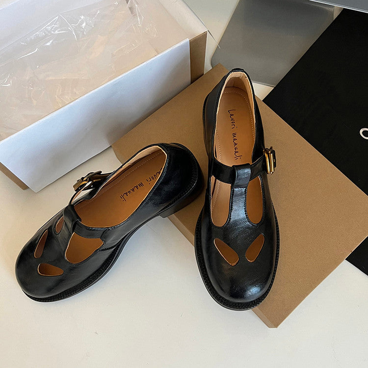 Karin Luna In Stock Spot Goods Minimalist Retro British Style Irregular Hollow Single Shoes