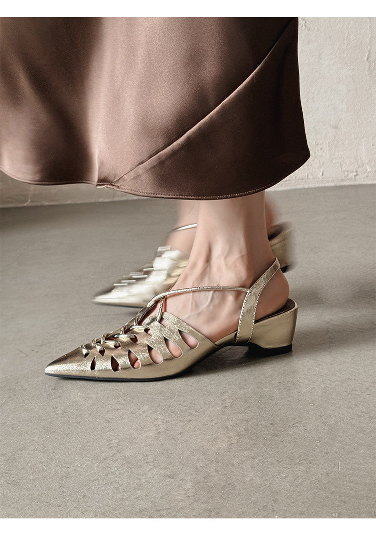 Karin Luna Braided Style ~Cross-woven Pointed Toe Closed-toe Sandals