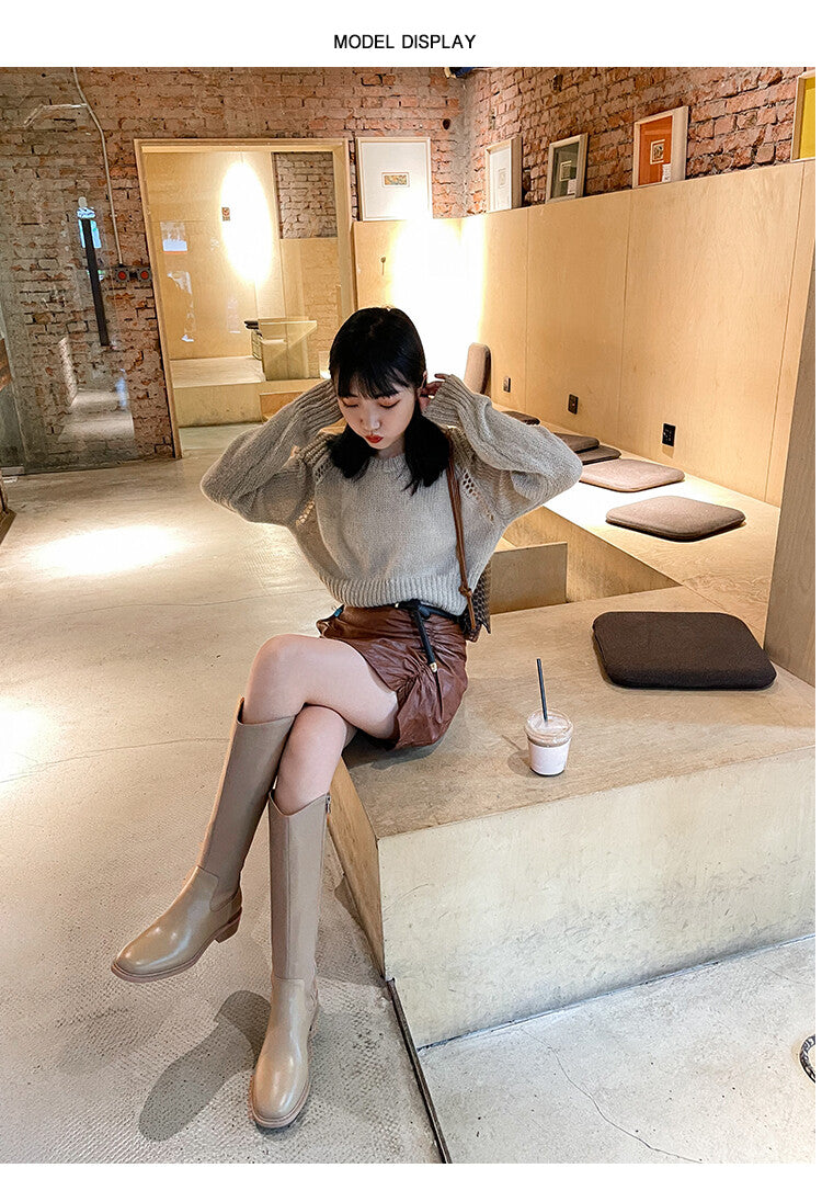 Karin Luna In Stock  Cowhide Niche Versatile Style Knight Boots