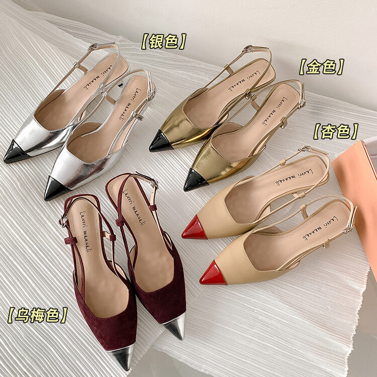 Karin Luna In Stock 24New Year's stock is now available Color Block Pointed Toe Full Leather Sandals