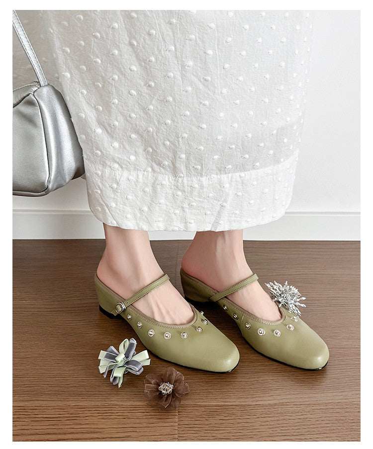 Karin Luna In Stock Spot Goods  Full-grain leather inside and out  Ultra Exquisite Round Toe Hidden Heel Closed-Toe Slippers