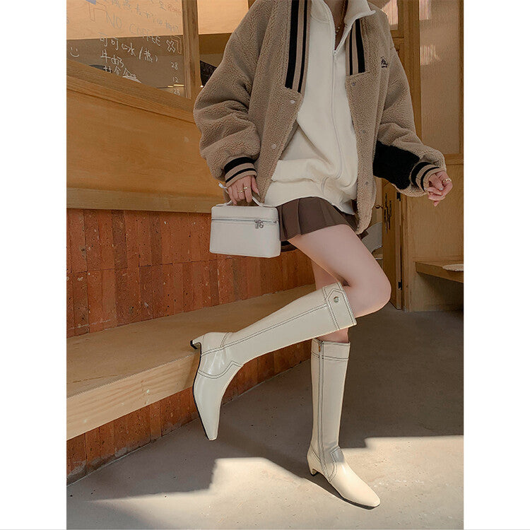 Karin Luna In Stock Spot Goods  Vintage Open Stitch Small Square Toe High Heel Side Zipper Riding Boots