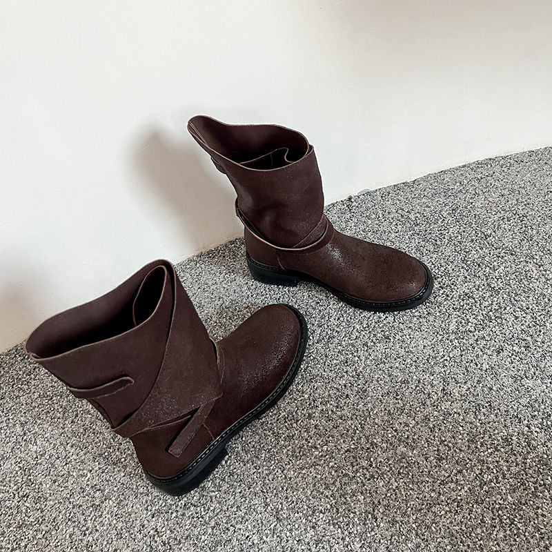 Karin Luna In Stock Spot Goods  Super textured Lazy Style Thick-Soled Ankle Boots