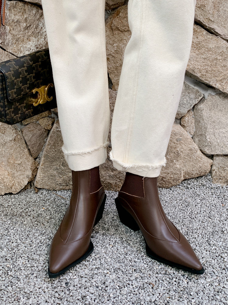 Karin Luna In Stock Spot Goods   Elegant Pointed Toe Chunky Heel Ankle Boots