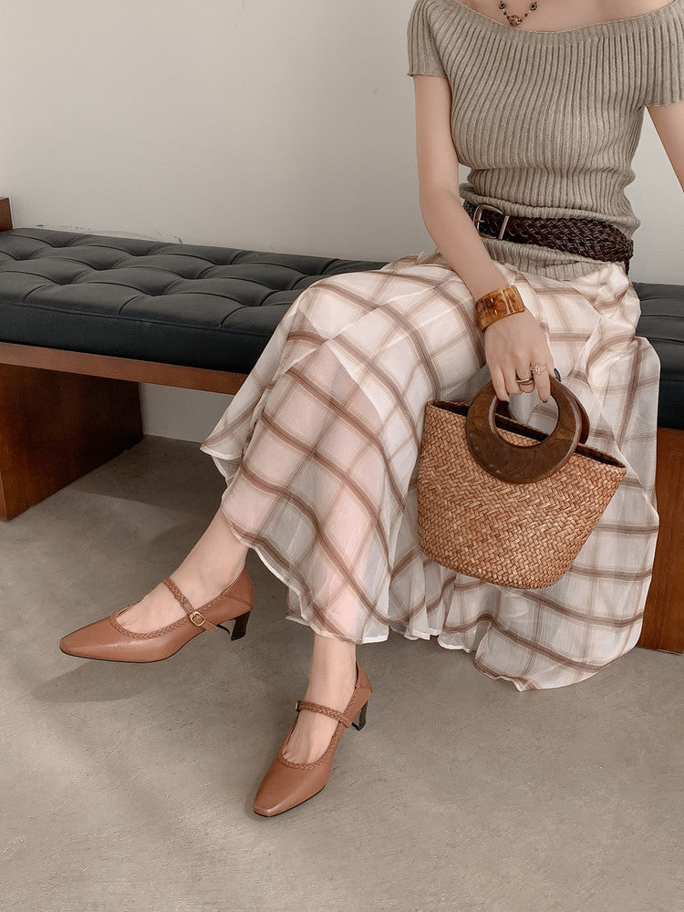 Karin Luna Braided Element Design Chunky Heel Square Toe Single Strap Shoes