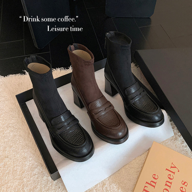 Karin Luna Hot-Selling Element Round Toe Elephant Pattern Elastic Thick Heel Short Boots