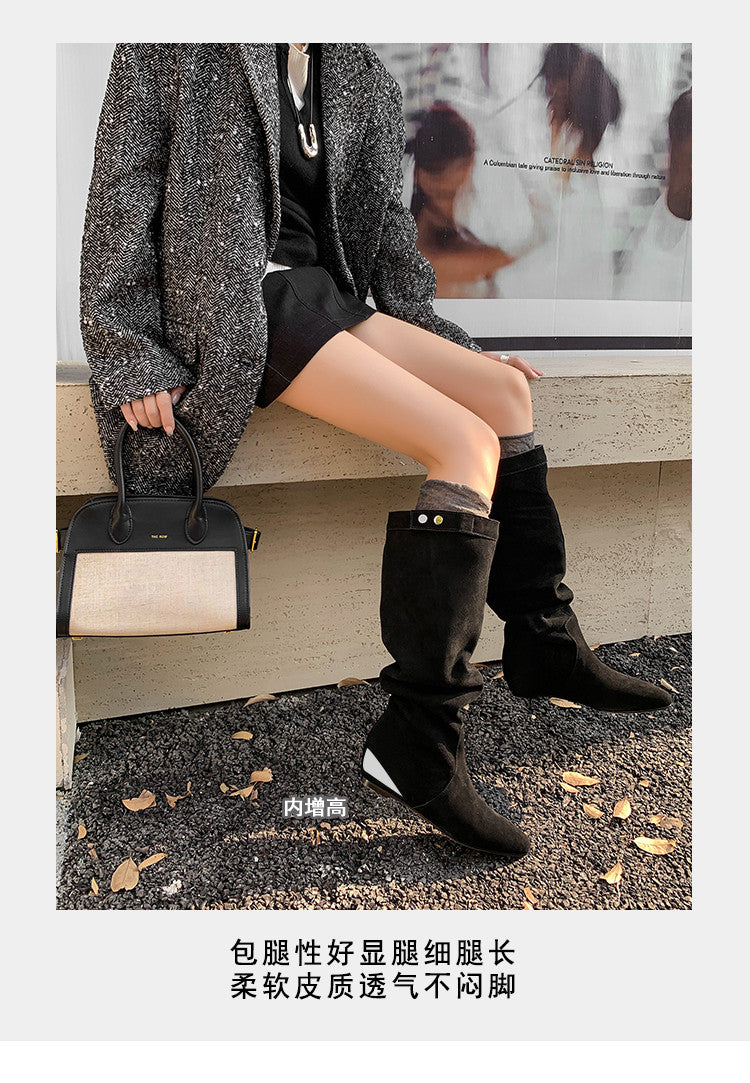 Karin Luna In Stock Spot Goods  Bestselling Suede Leather Sold Out Fast: Pile of Matte Inner Height-Increasing Western Boots