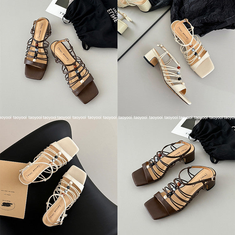 Karin Luna Bohemian Vacation Style~Square Toe Open Toe Sandals