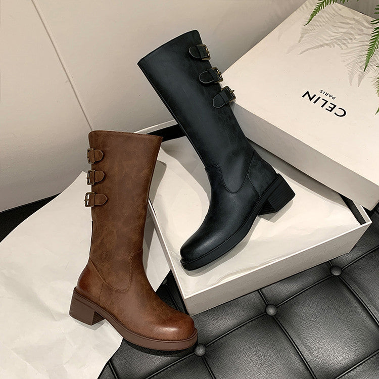 Karin Luna In Stock In Stock Thigh Circumference Belt Buckle Thick Sole Rider Boots