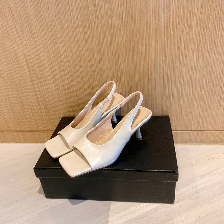 Karin Luna Classic Style Square Toe Open Toe French Retro Sandals