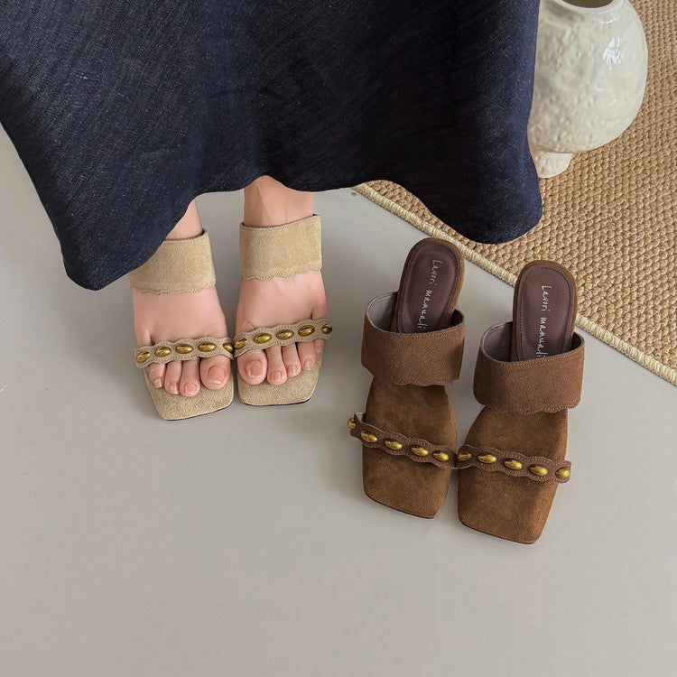 Karin Luna Hot-Selling Element Amber Heel~Spot Goods Spot Goods  Vacation Style One-Strap Amber Irregular Heel Slippers