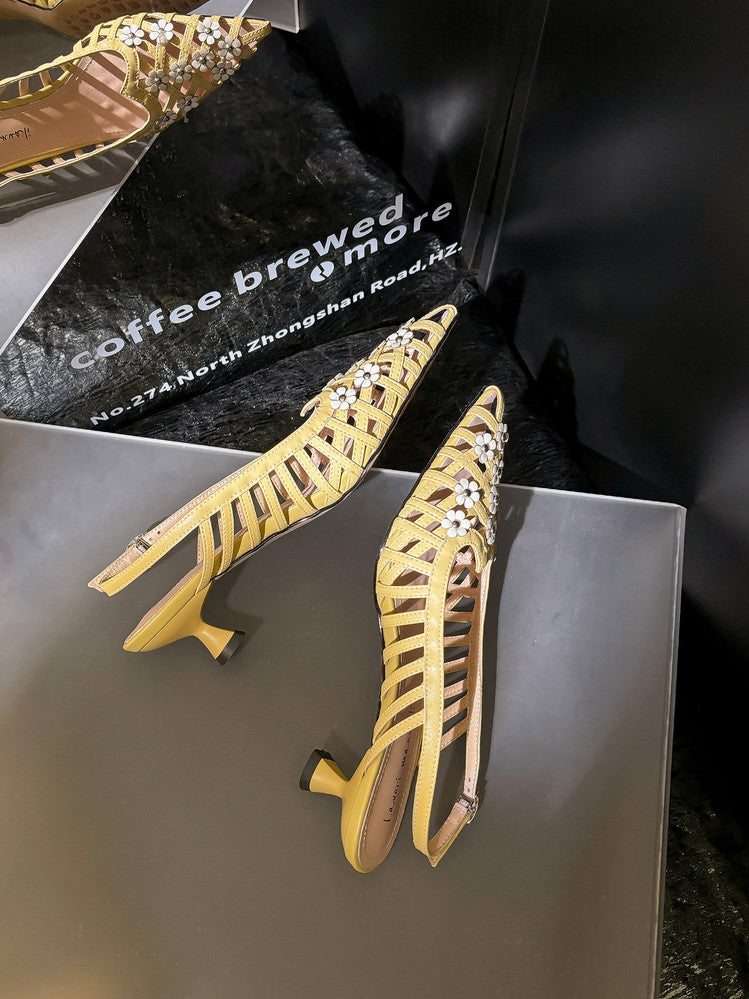 Karin Luna In Stock Spot Goods  Purely Handmade Flowers High-end Hollow Out Sandals