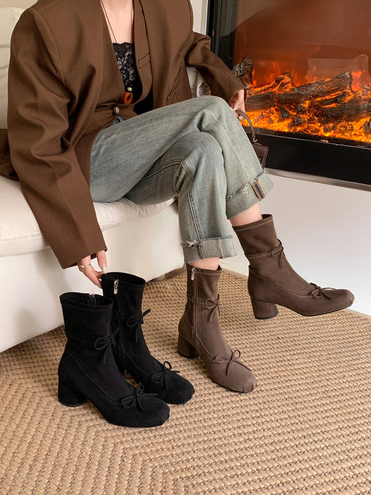 Karin Luna In Stock Spot Goods Hot-Selling Sweet Standard Bow Round-Toe Slim Short Boots
