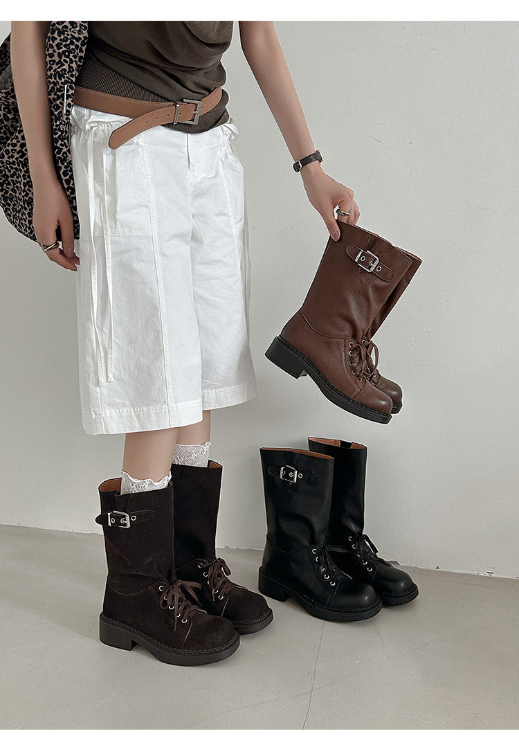 Karin Luna Bestseller Large Tube Thick Sole Martin Boots with Belt Buckle