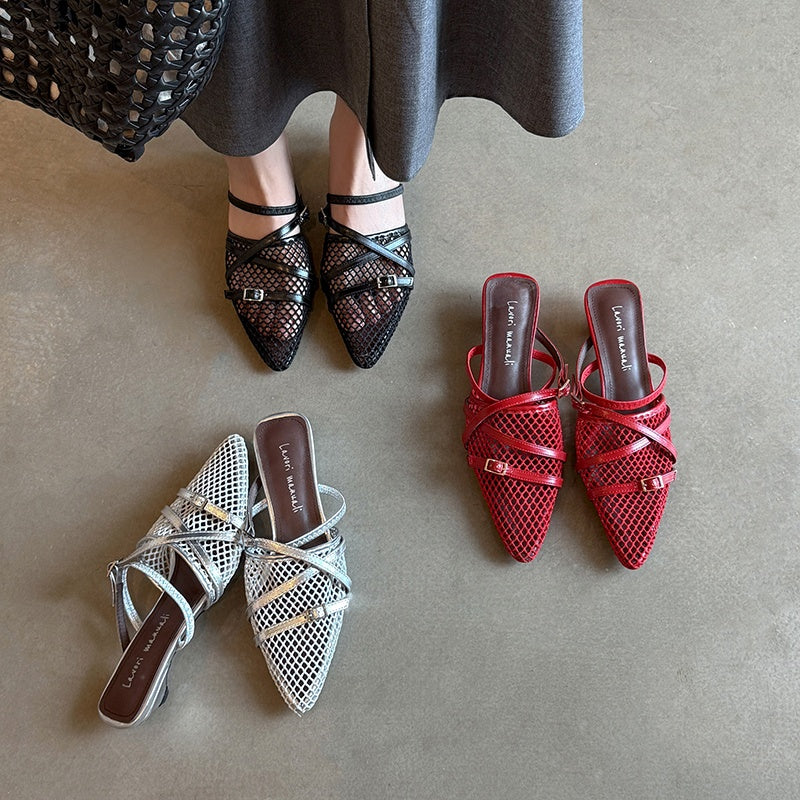 Karin Luna In Stock  Spot Goods  Mesh Series Elegant Closed-Toe Belt Buckle Slippers