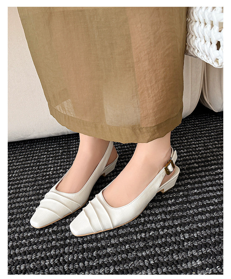 Karin Luna French Retro Square Toe Wrinkled Closed-Toe Sandals