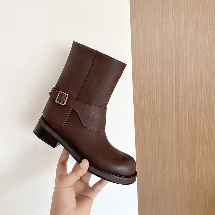 Karin Luna Belt Buckle Chunky Heel Fashion Short Boots