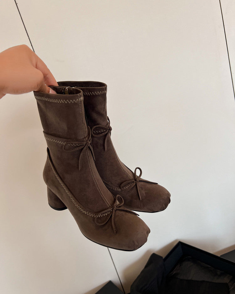 Karin Luna In Stock Spot Goods Hot-Selling Sweet Standard Bow Round-Toe Slim Short Boots