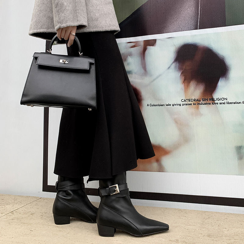 Karin Luna In Stock In Stock Hot-Selling Basic Old Money Style Retro Belt Buckle Short Boots