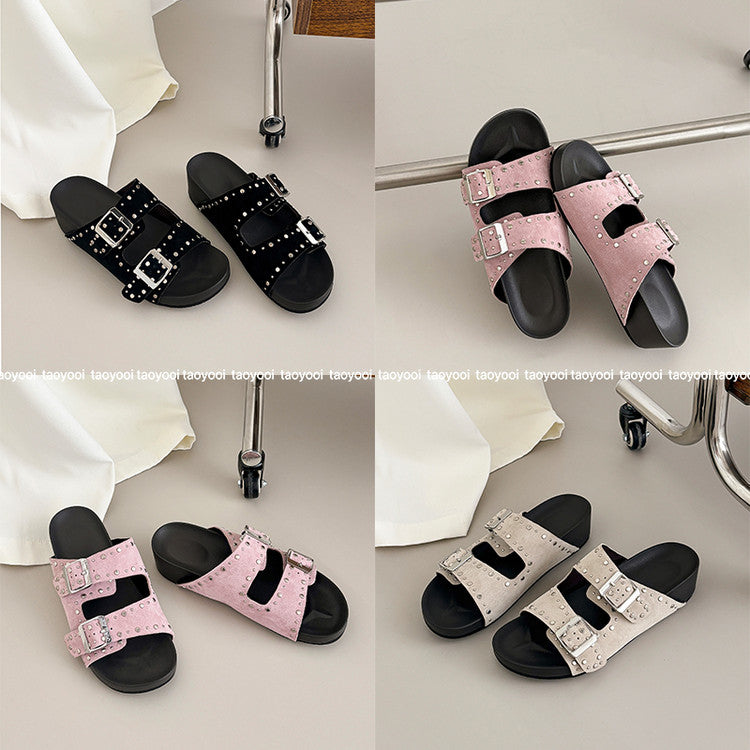 Karin Luna In Stock Spot Goods Casual Thick-Soled Belt Buckle Slippers