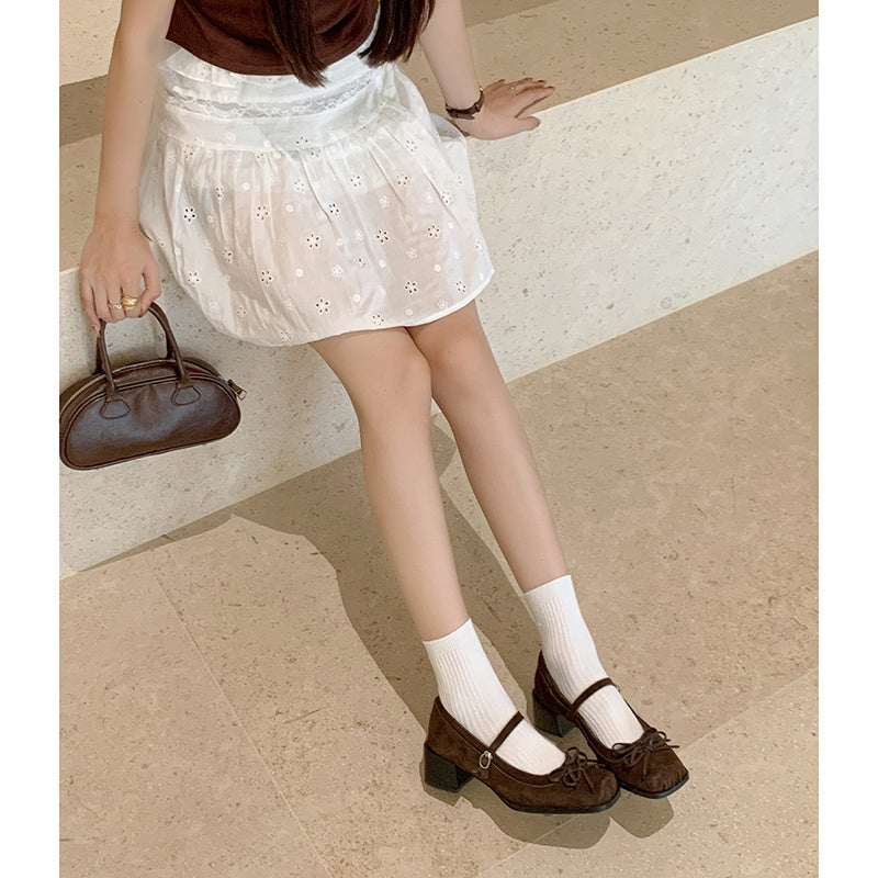 Karin Luna In Stock Spot Goods   One-strap Bowknot Square Toe Chunky Heel Mary Jane Shoes