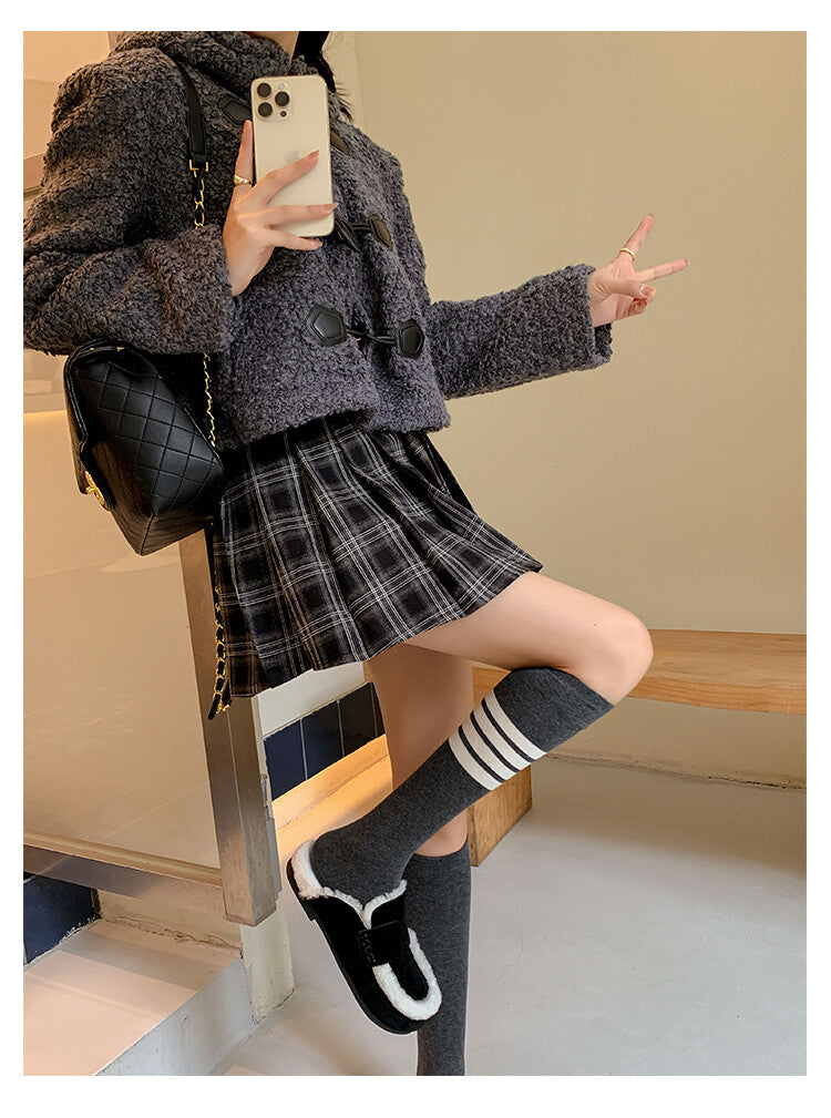 Karin Luna In Stock Look~This is such thick lamb wool Winter Atmosphere！Cowhide Leather Lamb Wool Round Toe Flat Sole Half Support！