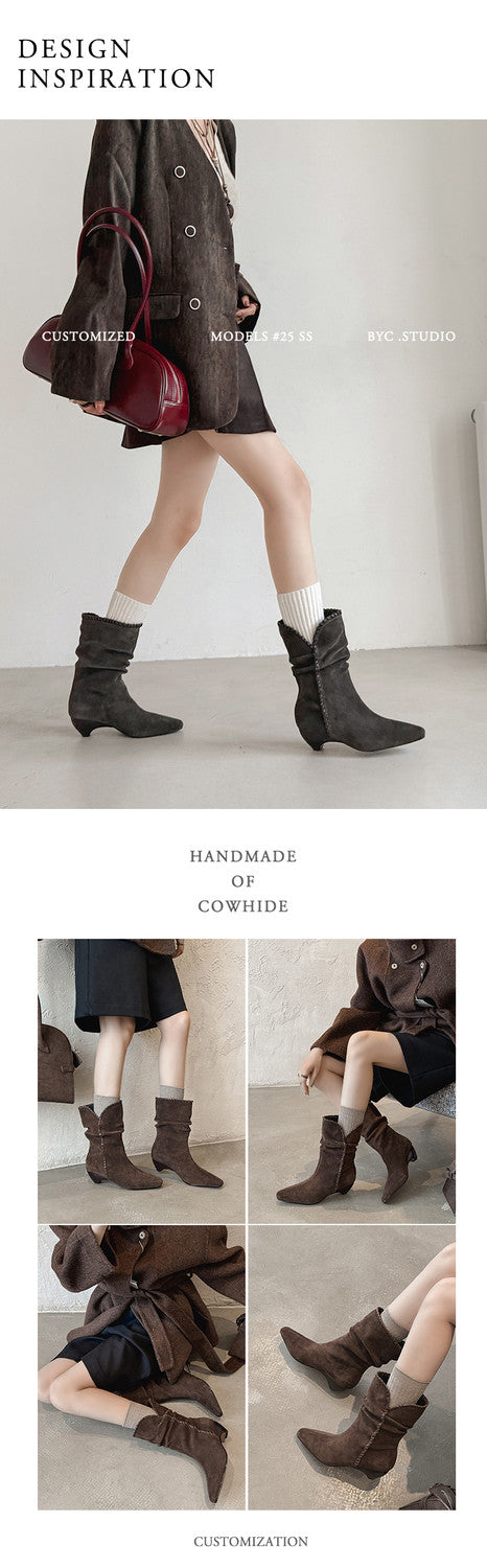 Karin Luna Small Square Toe Retro Ruched Pile Short Boots