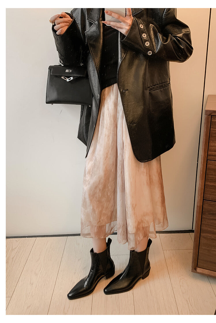 Karin Luna In Stock In stock   Classic first-layer cowhide Chelsea elastic ankle boots